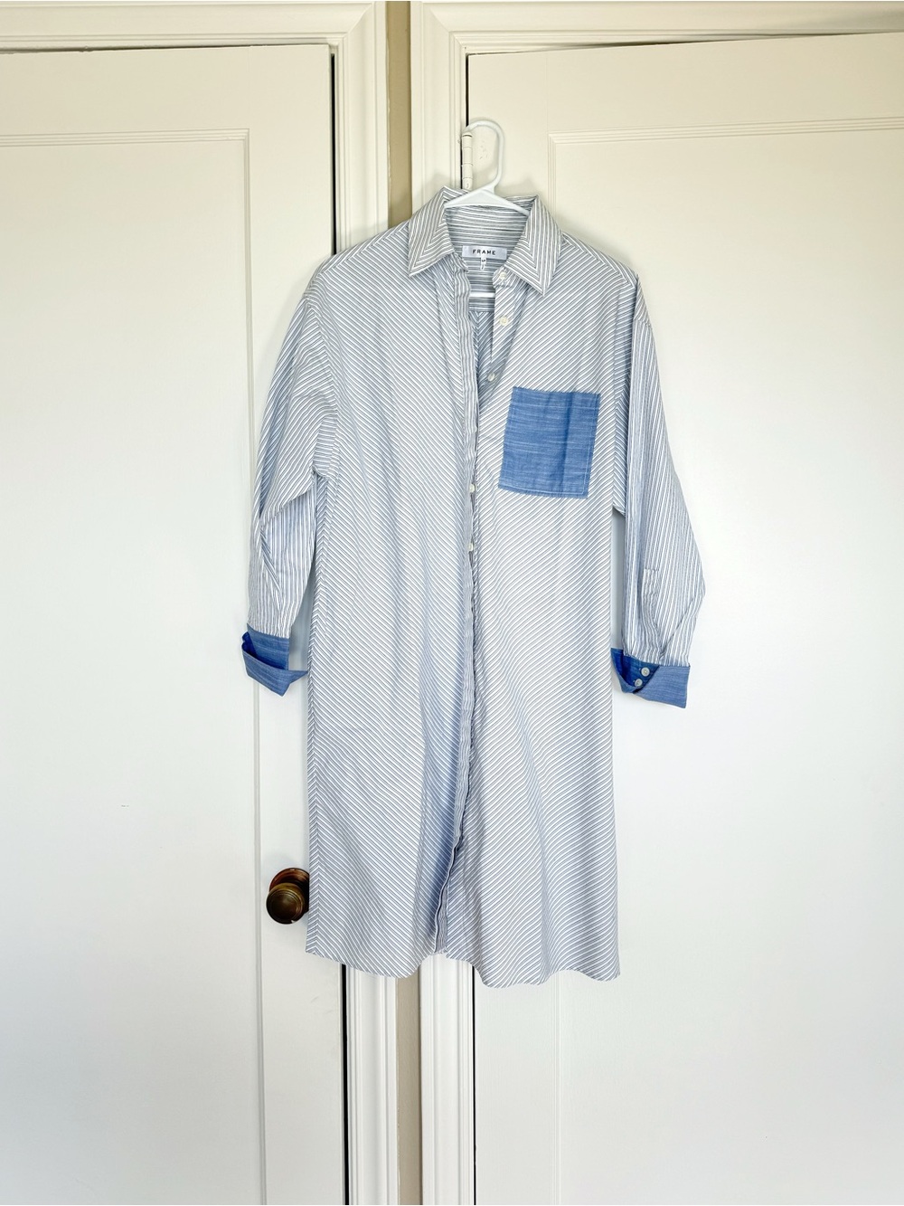 FRAME Striped Collared Button Down Shirt Dress